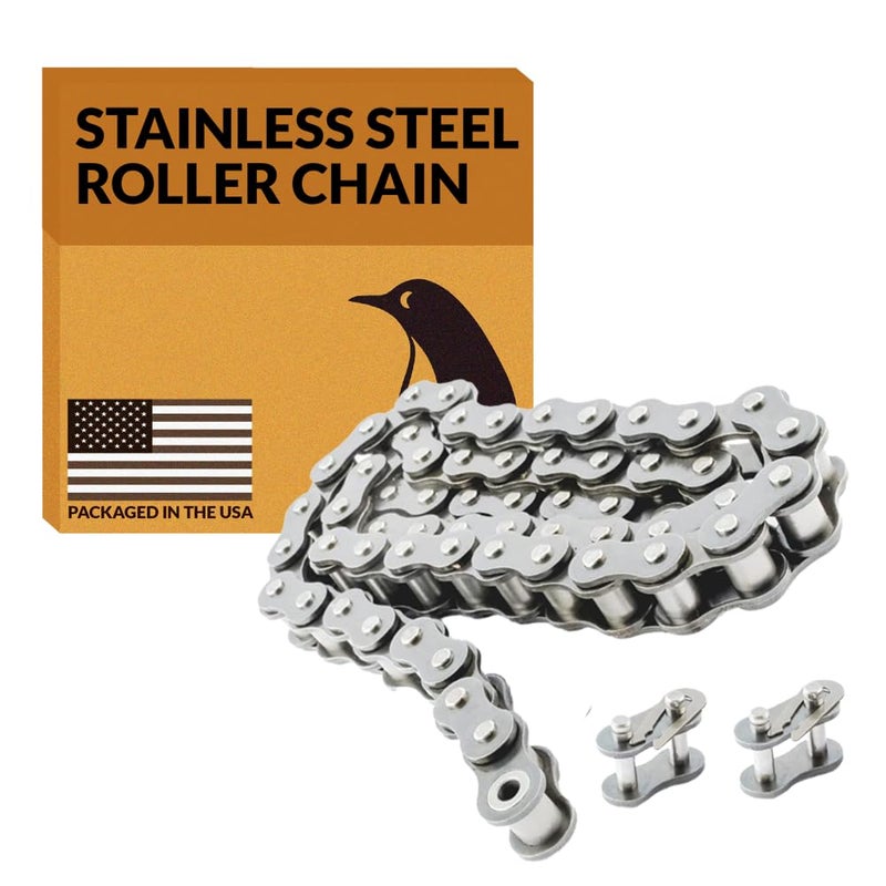 PGN Bearings PGN #40 Stainless Steel Roller Chain - 10 Feet + 2 Free Connecting Links - #40SS - Stainless Steel Chains for Bycicles, Mini Bikes, Motorcycles, Go-Karts, Home and Industrial Machinery - 239 Links - Image 1